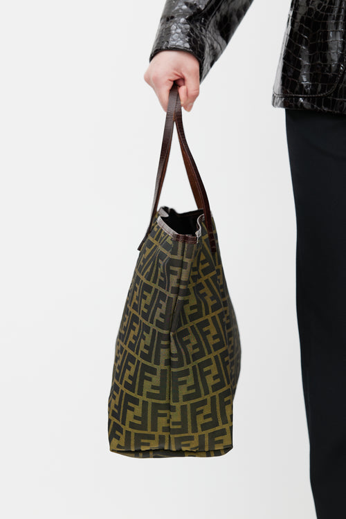 Fendi Green & Black Zucca Monogram Roll Tote