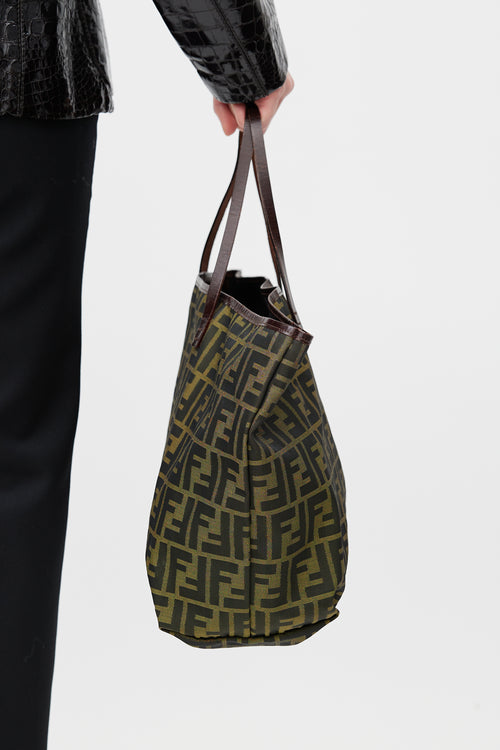 Fendi Green & Black Zucca Monogram Roll Tote
