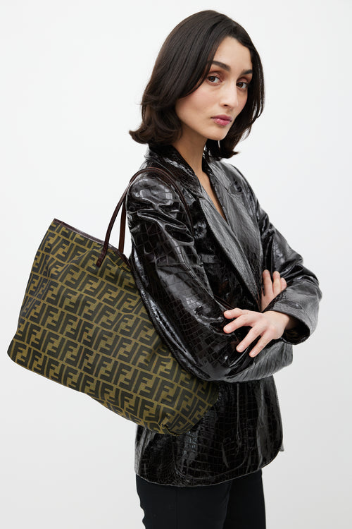 Fendi Green & Black Zucca Monogram Roll Tote