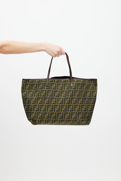 Fendi Green & Black Zucca Monogram Roll Tote