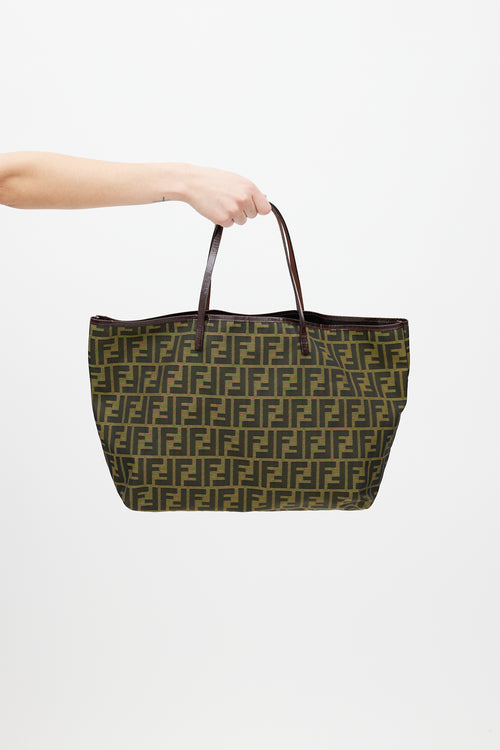 Fendi Green & Black Zucca Monogram Roll Tote