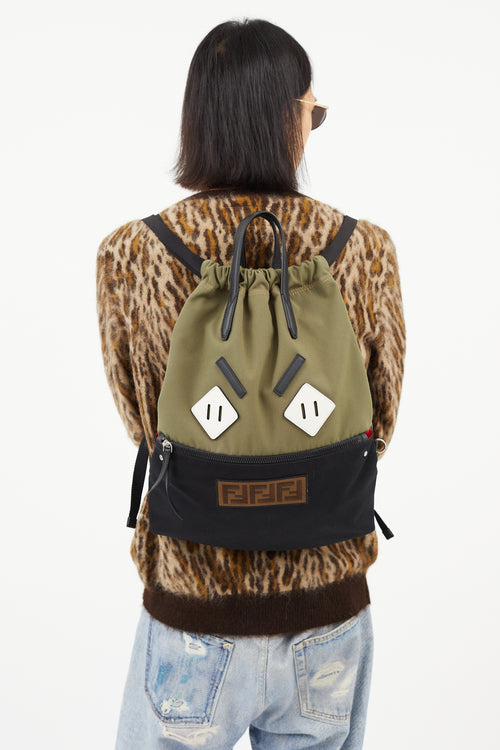 Fendi Green & Multicolour Angry Eyes Backpack