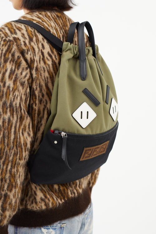 Fendi Green & Multicolour Angry Eyes Backpack