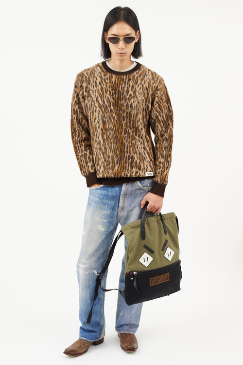 Fendi Green & Multicolour Angry Eyes Backpack