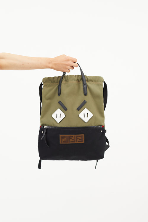 Fendi Green & Multicolour Angry Eyes Backpack