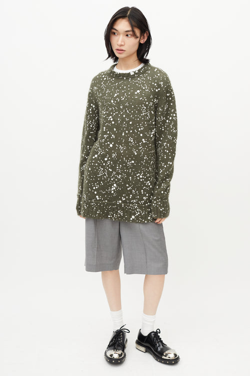 Fendi Green & White Mohair Knit Sweater