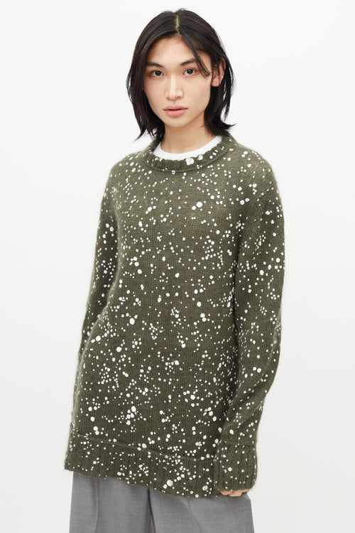Fendi Green & White Mohair Knit Sweater