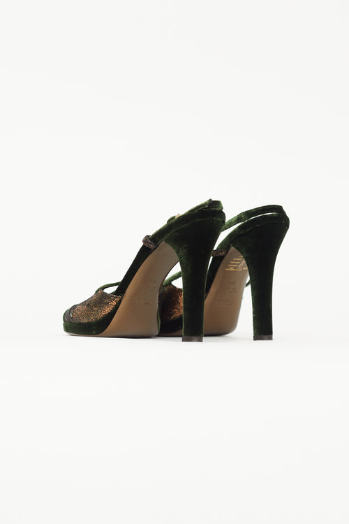 Fendi Green & Bronze Velvet Heel