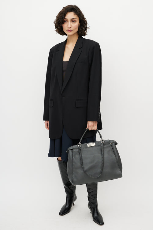Fendi Grey & Silver Selleria Peekaboo Leather Bag