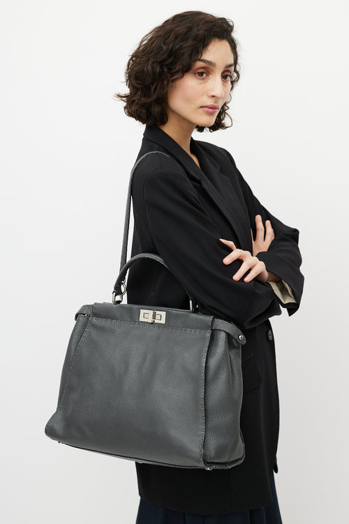 Fendi Grey & Silver Selleria Peekaboo Leather Bag