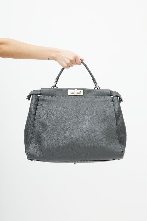 Fendi Grey & Silver Selleria Peekaboo Leather Bag