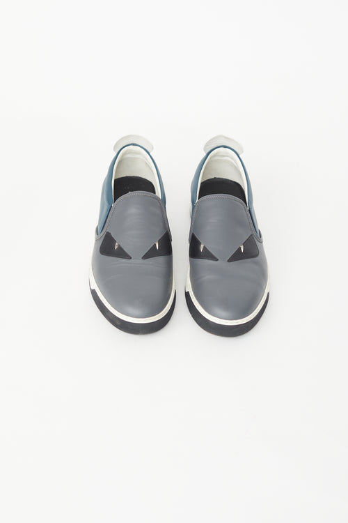 Fendi Grey & Navy Monster Studded Sneaker