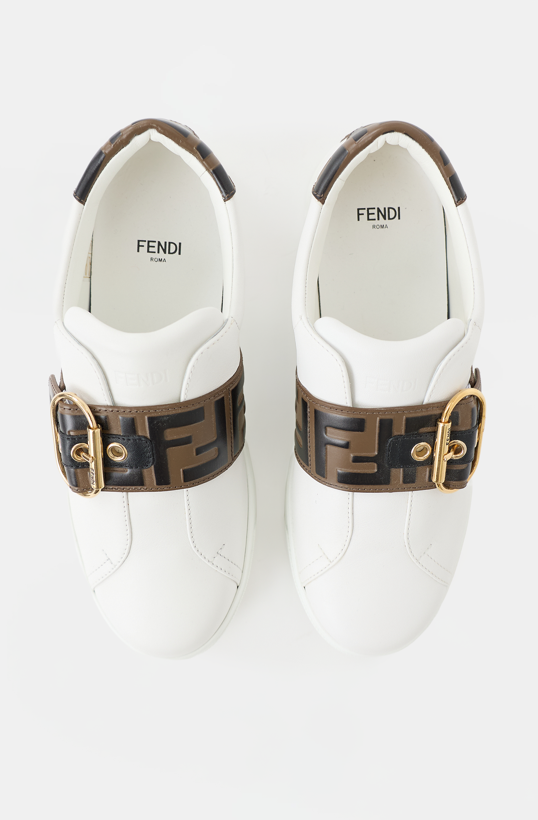 Fendi Leather Zucca Buckle Sneaker