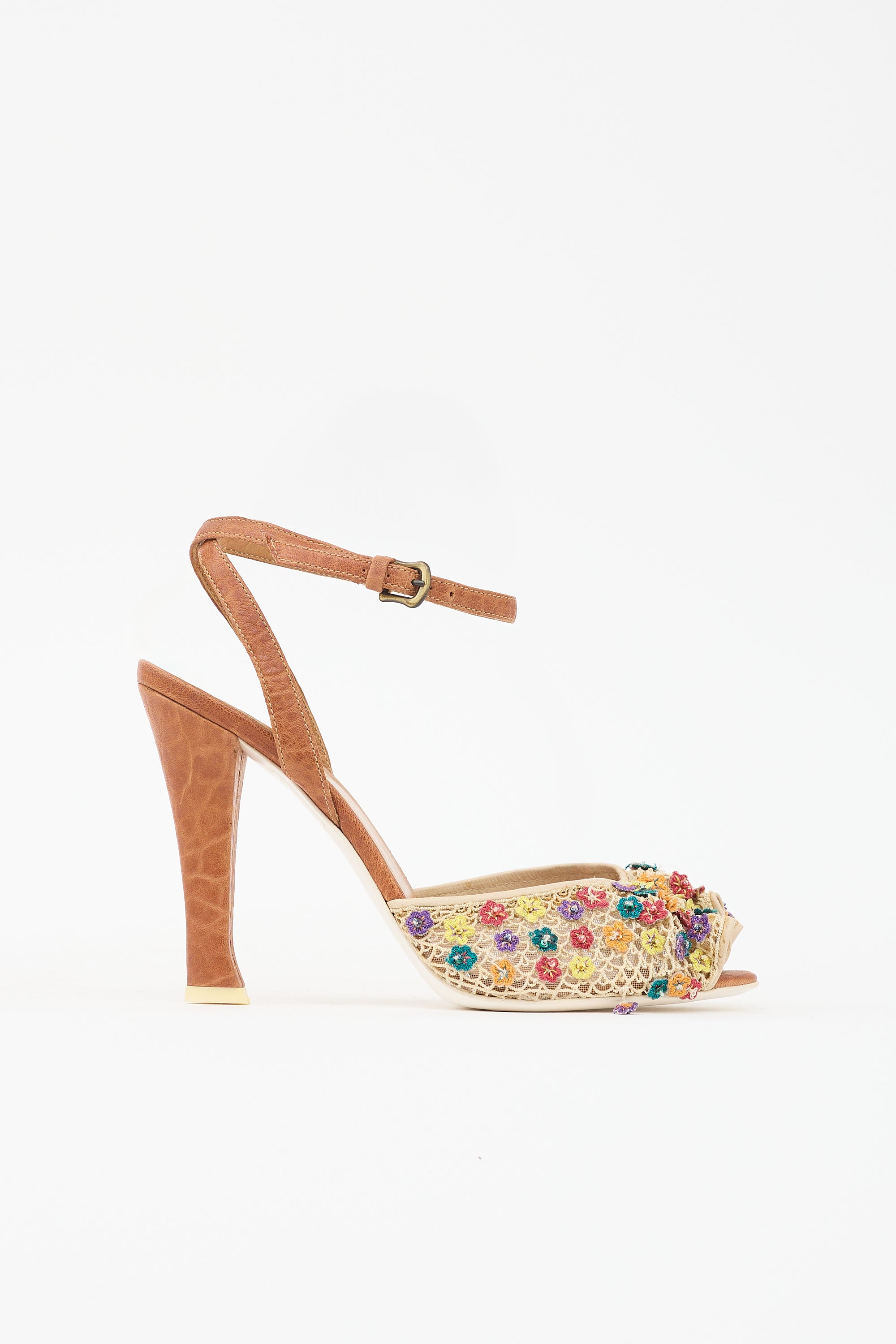 Fendi Leather & Mesh Embellished Sandal