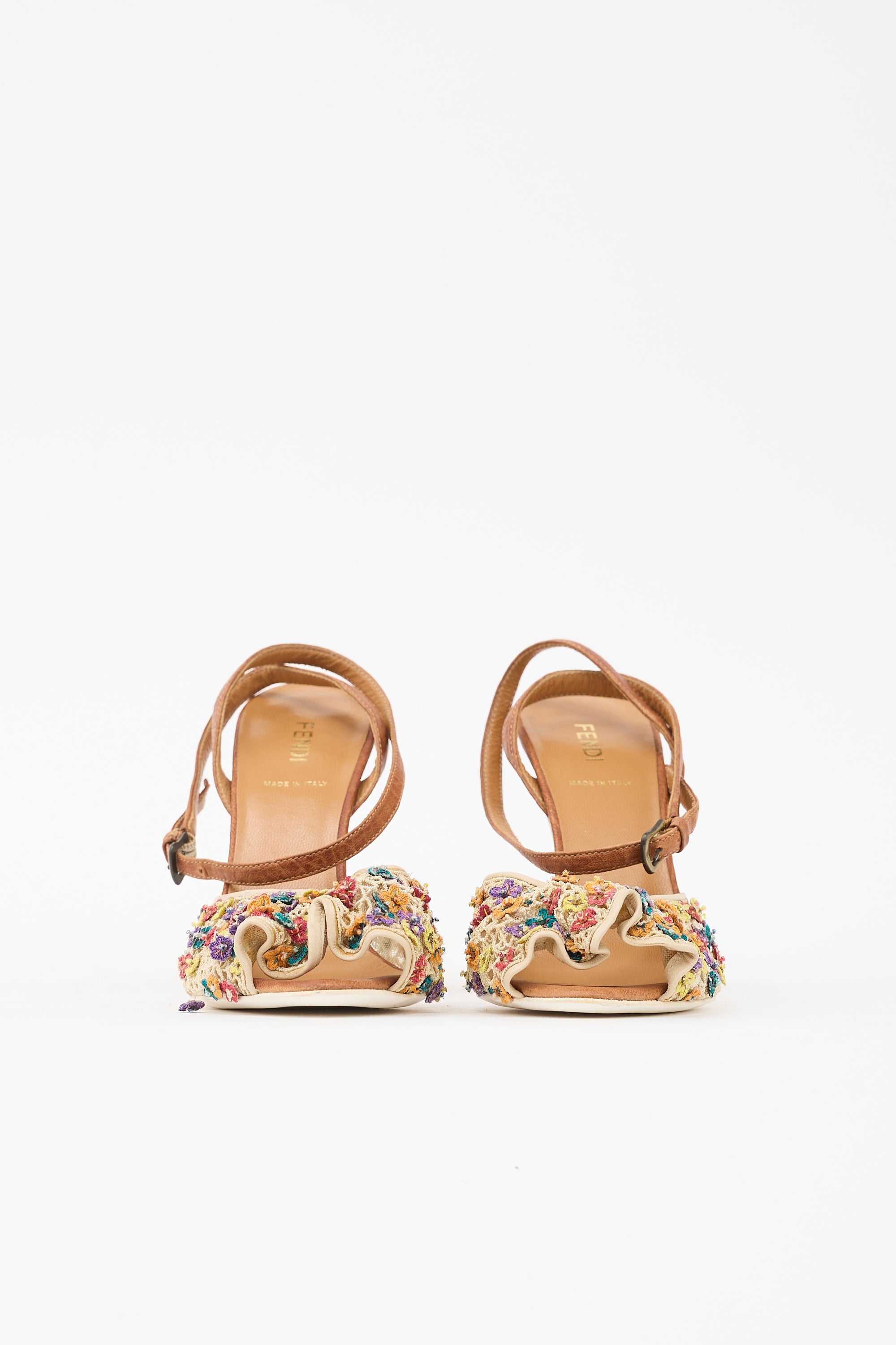 Fendi Leather & Mesh Embellished Sandal