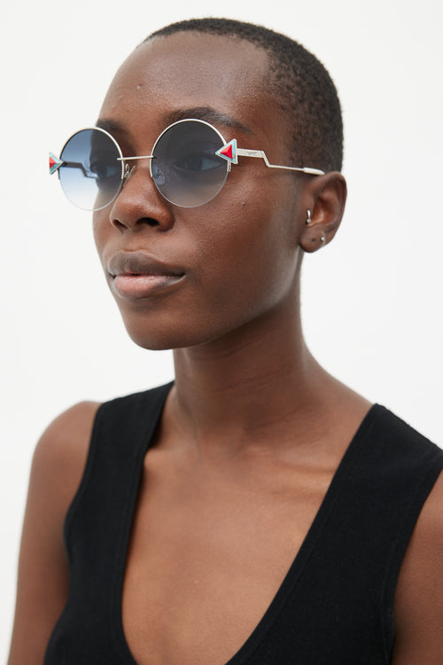 Fendi Silver & Blue FF 0243/S SCBNE Round Sunglasses