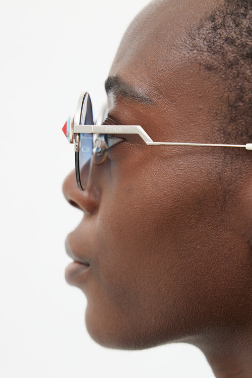 Fendi Silver & Blue FF 0243/S SCBNE Round Sunglasses