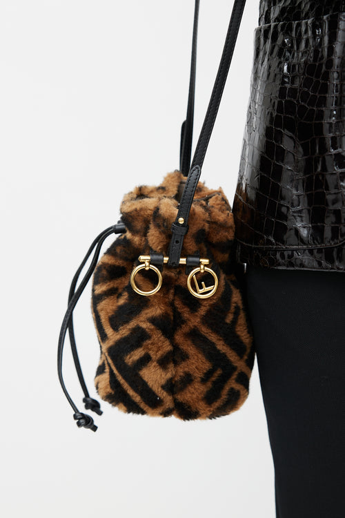 Fendi Brown & Black Mon Tresor Monogram Shearling Bag
