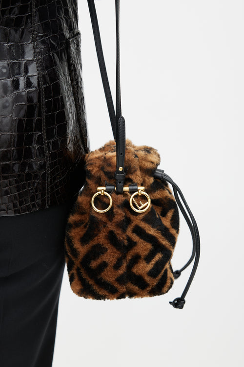 Fendi Brown & Black Mon Tresor Monogram Shearling Bag