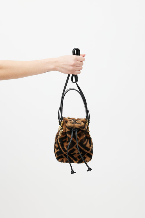 Fendi Brown & Black Mon Tresor Monogram Shearling Bag
