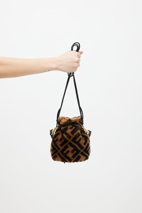 Fendi Brown & Black Mon Tresor Monogram Shearling Bag