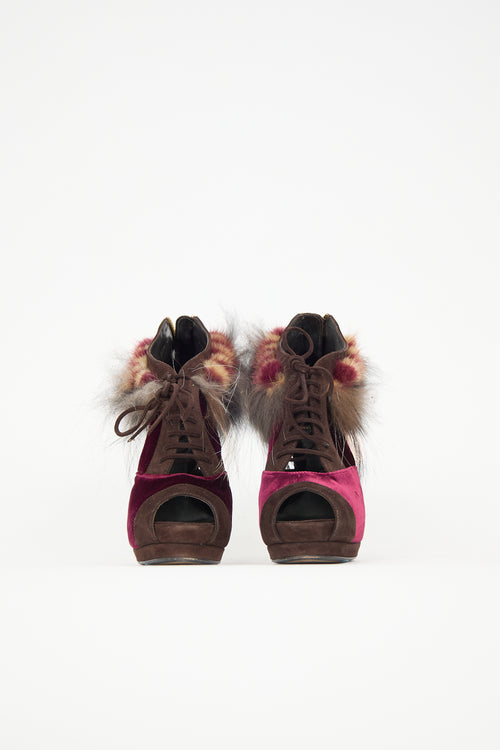 Fendi Velvet & Fur Trimmed Bootie
