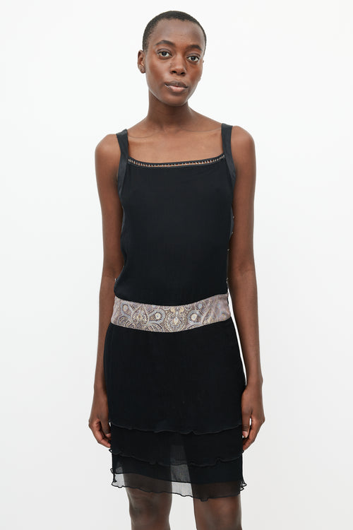 Fendi Vintage Black Silk & Brocade Waist Dress