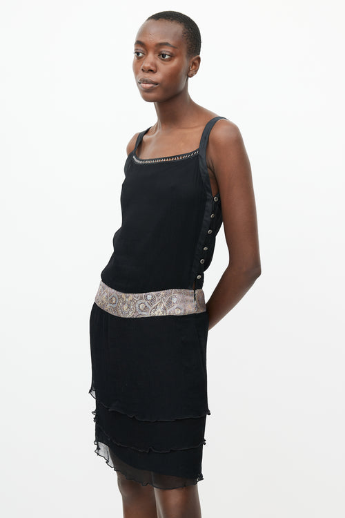 Fendi Vintage Black Silk & Brocade Waist Dress