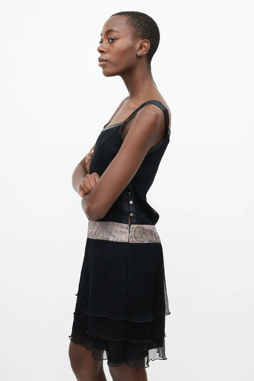 Fendi Vintage Black Silk & Brocade Waist Dress
