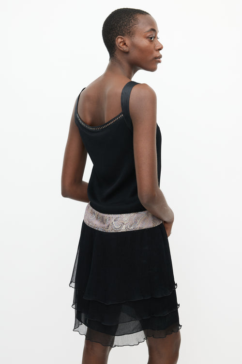 Fendi Vintage Black Silk & Brocade Waist Dress