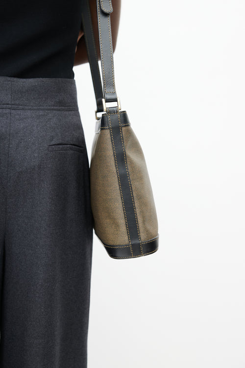 Fendi Vintage Brown Leather & Coated Canvas Crossbody Bag