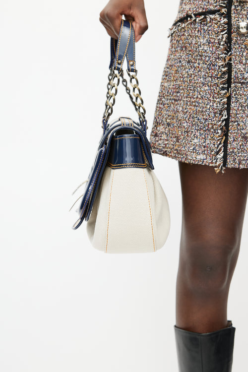 Fendi White & Blue Leather B Bag