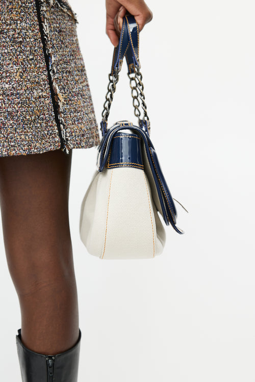 Fendi White & Blue Leather B Bag