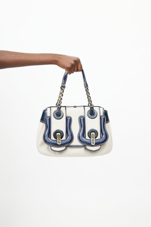 Fendi White & Blue Leather B Bag