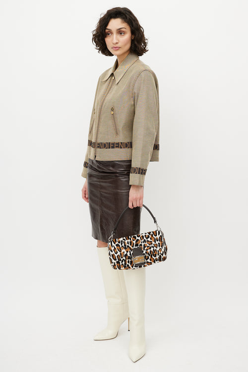 Fendi White & Brown Baguette Pattern Bag