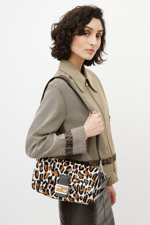 Fendi White & Brown Baguette Pattern Bag