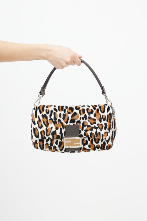 Fendi White & Brown Baguette Pattern Bag