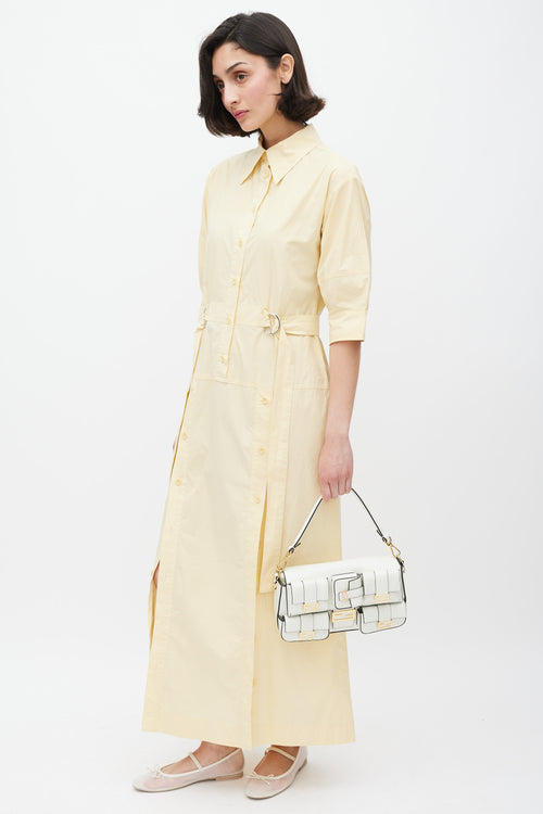 Fendi White & Gold Leather Multipocket Baguette Bag