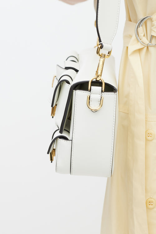 Fendi White & Gold Leather Multipocket Baguette Bag