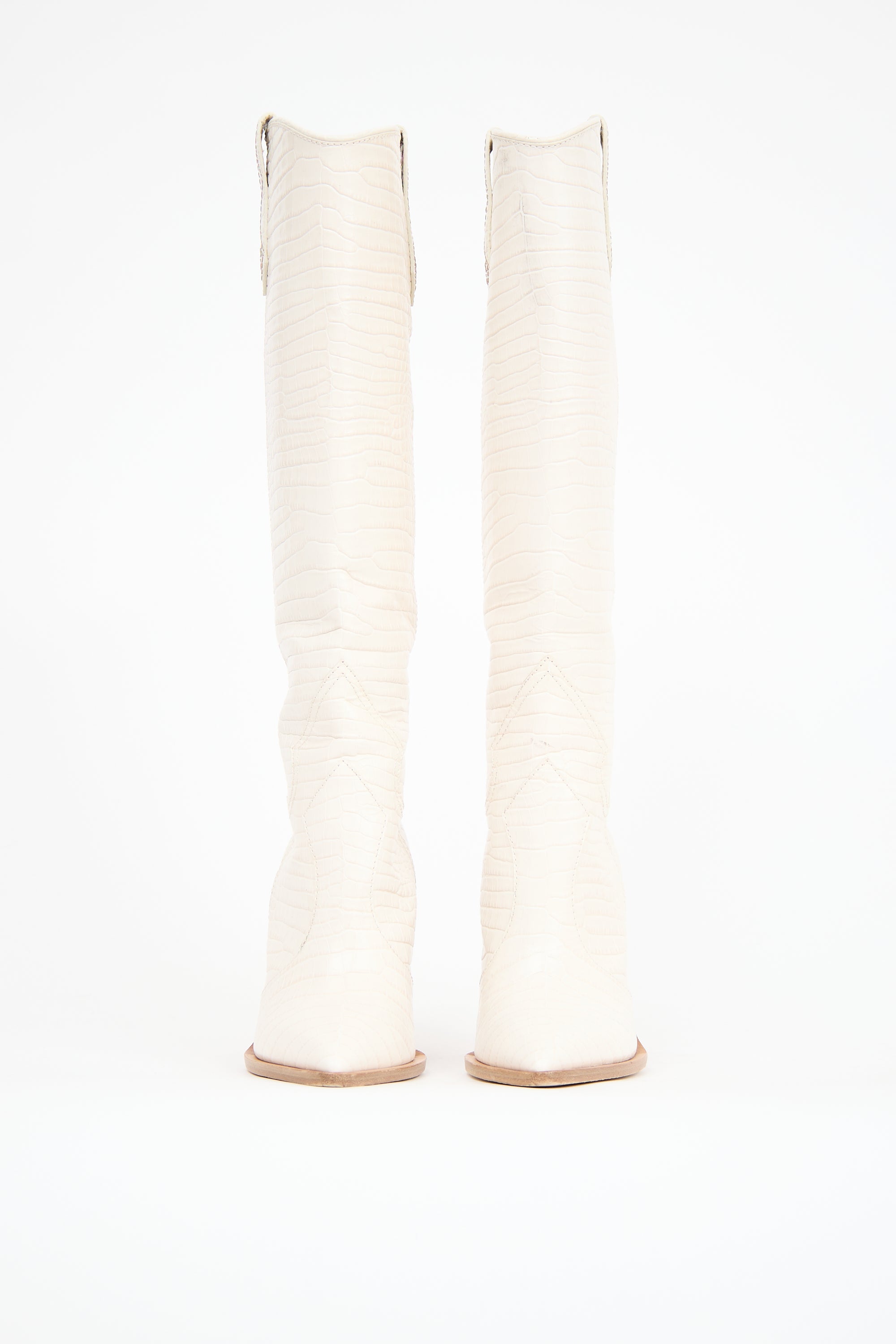 Fendi White Leather Tall Western Boot