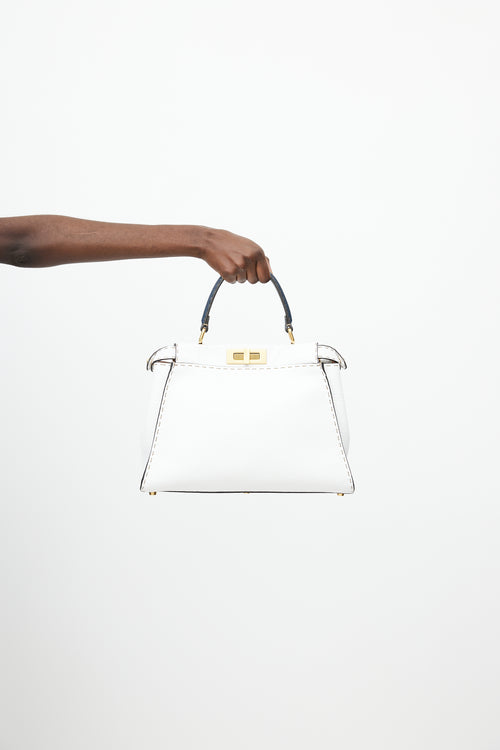 Fendi White & Navy Peekaboo Medium Crossbody Bag