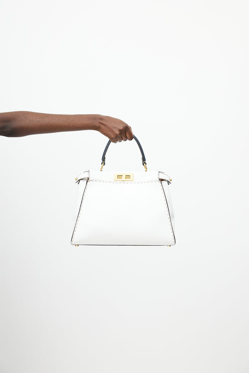 Fendi White & Navy Peekaboo Medium Crossbody Bag