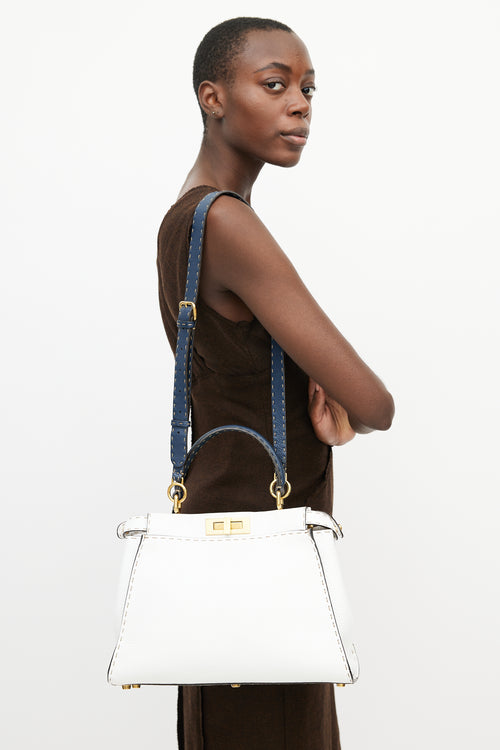 Fendi White & Navy Peekaboo Medium Crossbody Bag