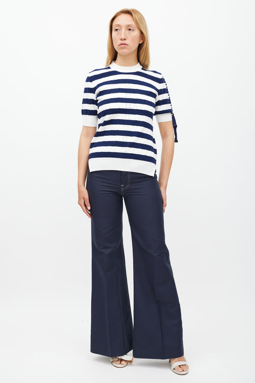 Fendi White & Navy Striped Knit Top