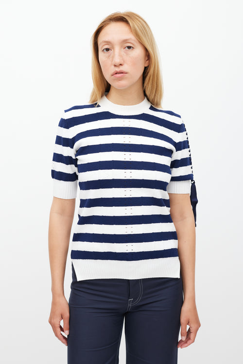 Fendi White & Navy Striped Knit Top