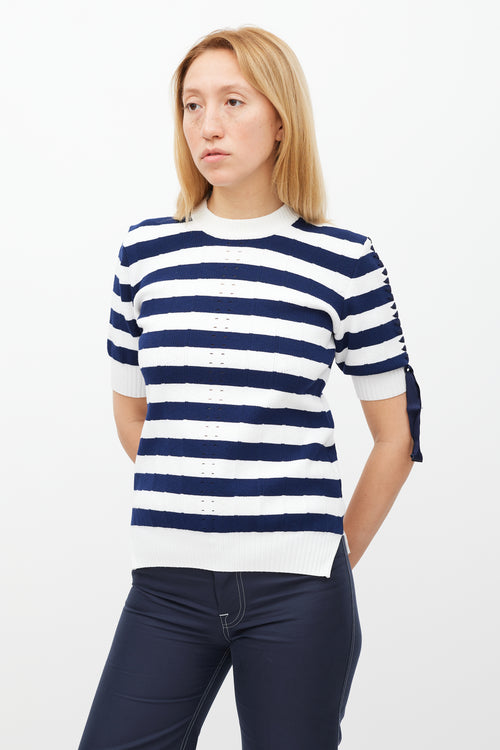 Fendi White & Navy Striped Knit Top