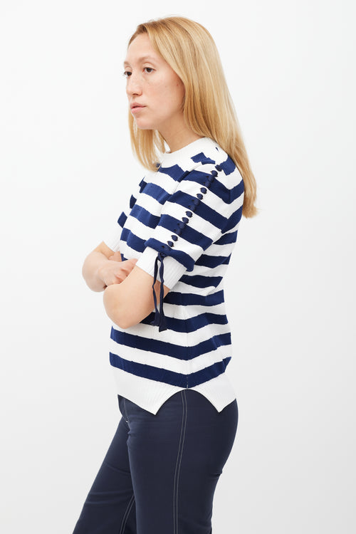 Fendi White & Navy Striped Knit Top