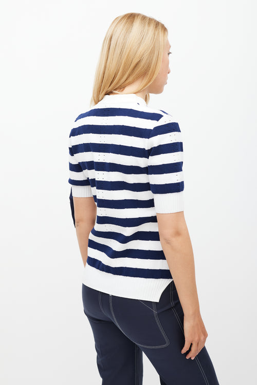 Fendi White & Navy Striped Knit Top