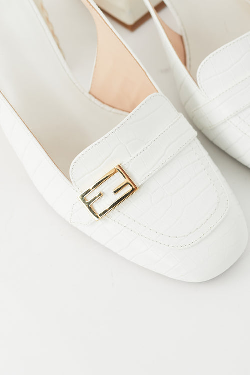 Fendi White Embossed Slingback Loafer Heel
