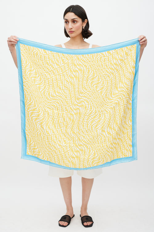 Fendi Yellow & Blue Silk Monogram Scarf